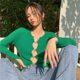 Cutout Knit Crop Top Green - One Size