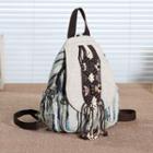 Patterned Woven Applique Canvas Backpack White - One Size