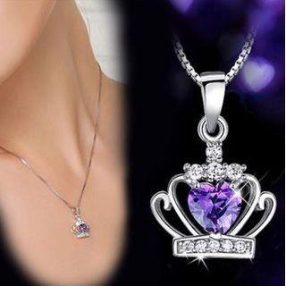 Faux Crystal Crown Pendant Necklace