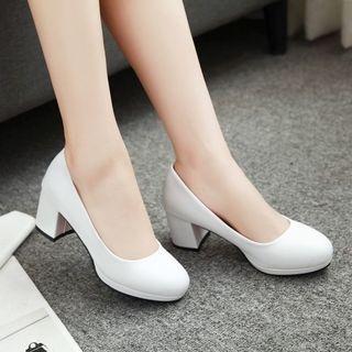 Faux-leather Chunky Heel Shoes