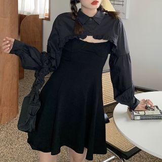 Ruffled Cropped Blouse / Spaghetti-strap Mini A-line Dress