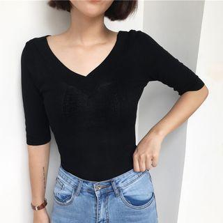 V-neck Short-sleeve Knit Sweater