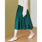 Band-waist Accordion-pleat Midi Skirt