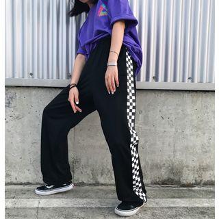 Checked Panel Wide-leg Pants