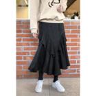 Ruffled Tiered Long Skirt Black - One Size