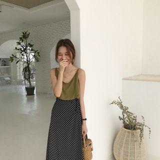Set: Plain Camisole Top + Dotted Midi Skirt