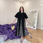 Short-sleeve Mock Two-piece Panel Floral T-shirt Dress