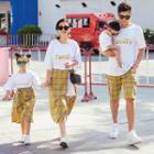 Family Matching Set: Elbow-sleeve T-shirt + Plaid A-line Skirt/ Drawstring Shorts