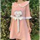 Short-sleeve Cat Applique A-line Dress