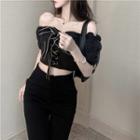 Short-sleeve Lace-up Off-shoulder Crop Top