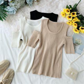 U-neck Cold-shoulder Knit Top