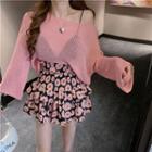 Plain Sweater / Floral A-line Skirt