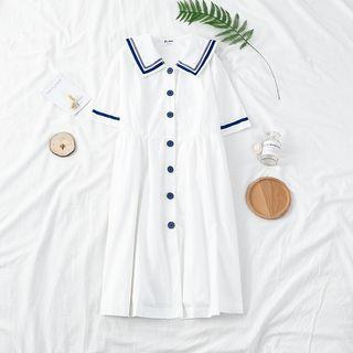 Sailor Collar Short Sleeve A-line Dress White - One Size