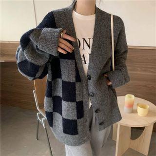 Plaid Panel Long-sleeve Knit Jacket
