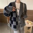 Plaid Panel Long-sleeve Knit Jacket