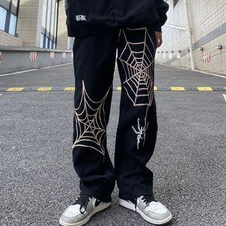 Spider Embroidered Baggy Jeans