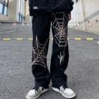 Spider Embroidered Baggy Jeans