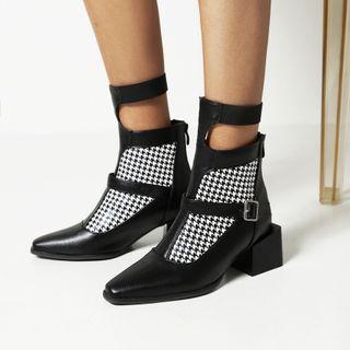 Cutout Panel Chunky Heel Short Boots