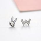 925 Sterling Silver Non-matching Rabbit & Letter W Earring 1 Pair - Earrings - Rabbit - One Size