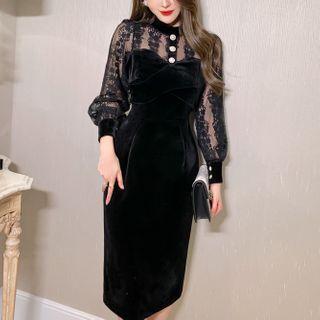 Lace Sleeve Midi Sheath Dress