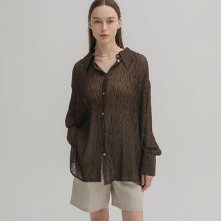Wide-cuff Crinkled Sheer Shirt