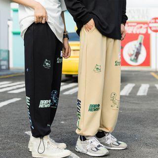 Drawstring Hem High-waist Lettering Sweatpants