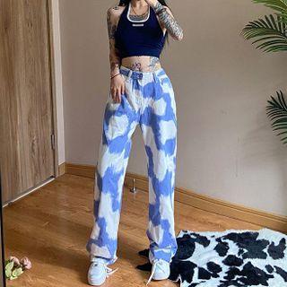 Cloud Print Tie-dye Straight Leg Pants