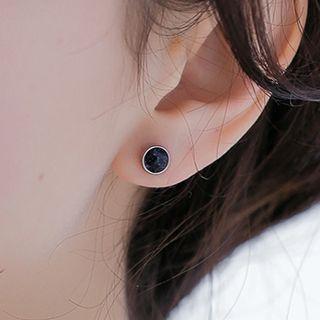 925 Sterling Silver Moon & Star Dangle Earring 1 Pair - Black - One Size