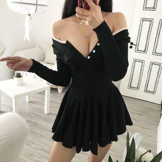 Half-placket Long-sleeve Mini A-line Dress