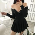 Half-placket Long-sleeve Mini A-line Dress