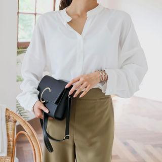Mandarin-collar Crepe Shirt