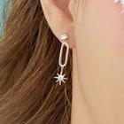 925 Sterling Silver Star Accent Non-matching Earrings Platinum Plated - One Size