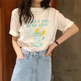 Short-sleeve Drink Print T-shirt White - One Size