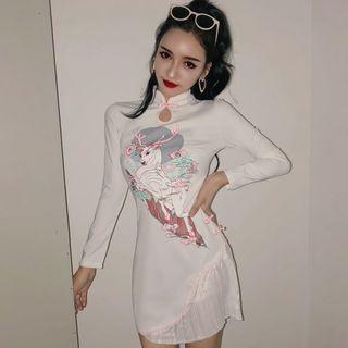 Long-sleeve Deer Print Mini Dress