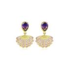 Fashion And Elegant Plated Gold Shell Earrings With Purple Cubic Zirconia Golden - One Size