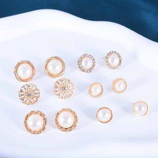 Set Of 6 Pairs: Stud Earring Set Of 6 Pairs - Gold - One Size