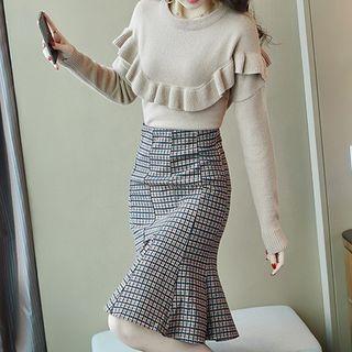 Set: Ruffled Sweater + Plaid Mermaid Skirt