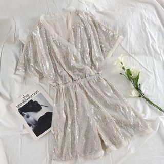 Sequined Short-sleeve Playsuit