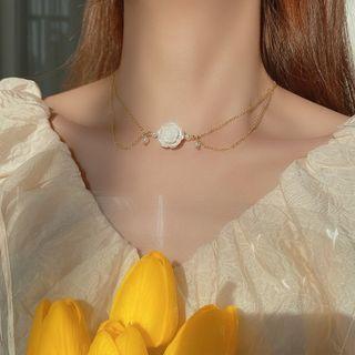 Rose Necklace Pearl Camellia Necklace - Gold - One Size