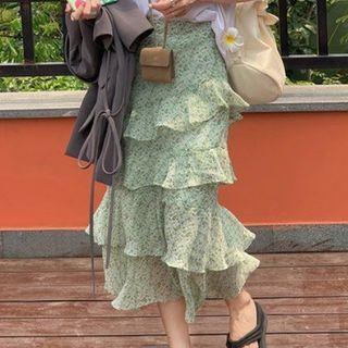 Floral Layered Midi A-line Skirt