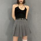 Set: Halter-neck Camisole Top + A-line Skirt + Belt
