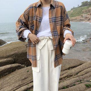 Oversized Plaid Long-sleeve Shirt