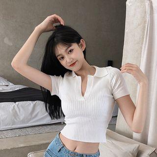 Retro Polo Collar Short-sleeved Top