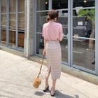 H-line Plaid Midi Skirt Beige - One Size
