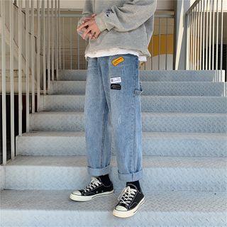 Applique Cropped Straight-fit Jeans