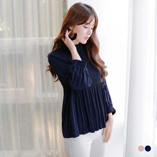 Pintuck Mock-neck Bishop Blouse