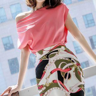 Set: One-shoulder Blouse + Printed Midi Skrt