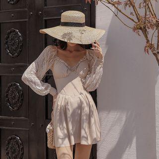 Long-sleeve Lace Panel Swimdress