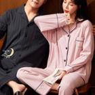 Couple Matching Loungewear Set : Long-sleeve Moon Print Shirt + Pants