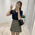 V Collar Short-sleeved Knit Top